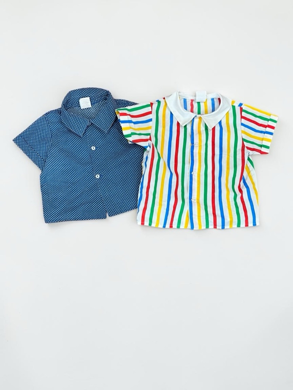 Vintage 80s Bryan primary color striped navy polka dot 18 mo Button Up-set of 2